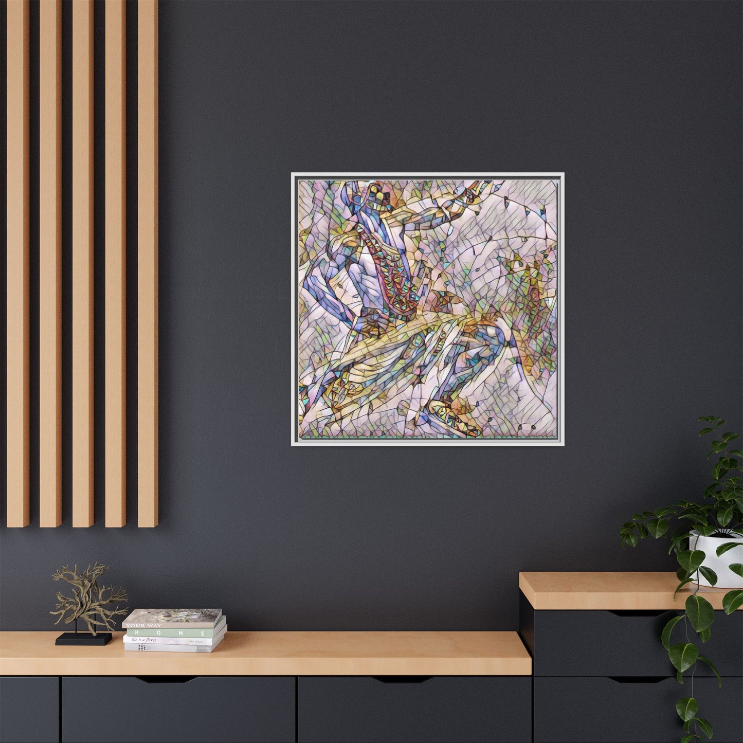 Abstract Stained-Glass Dancers — Framed Matte Canvas Art