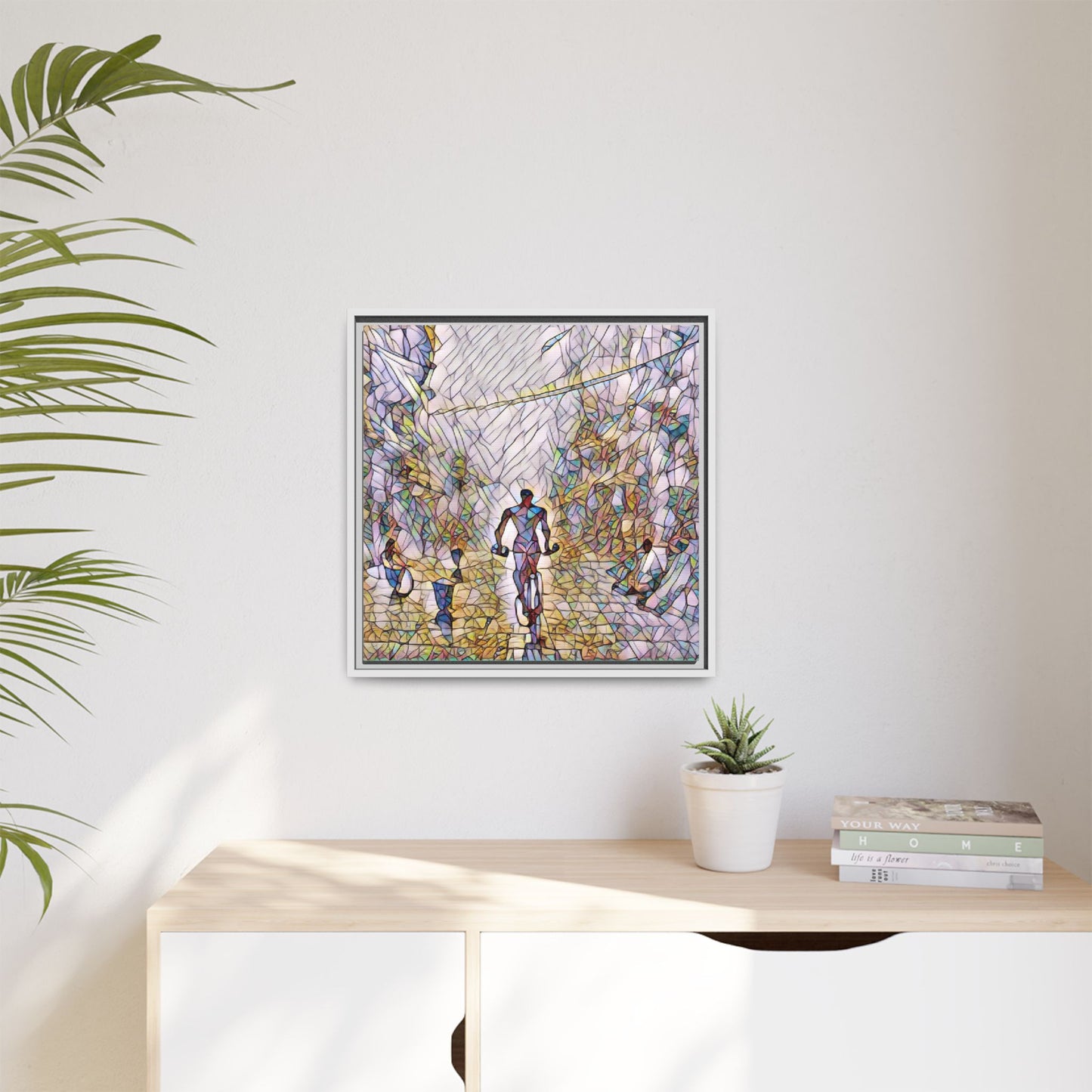 Cyclist Stained-Glass Matte Canvas Framed Wall Art