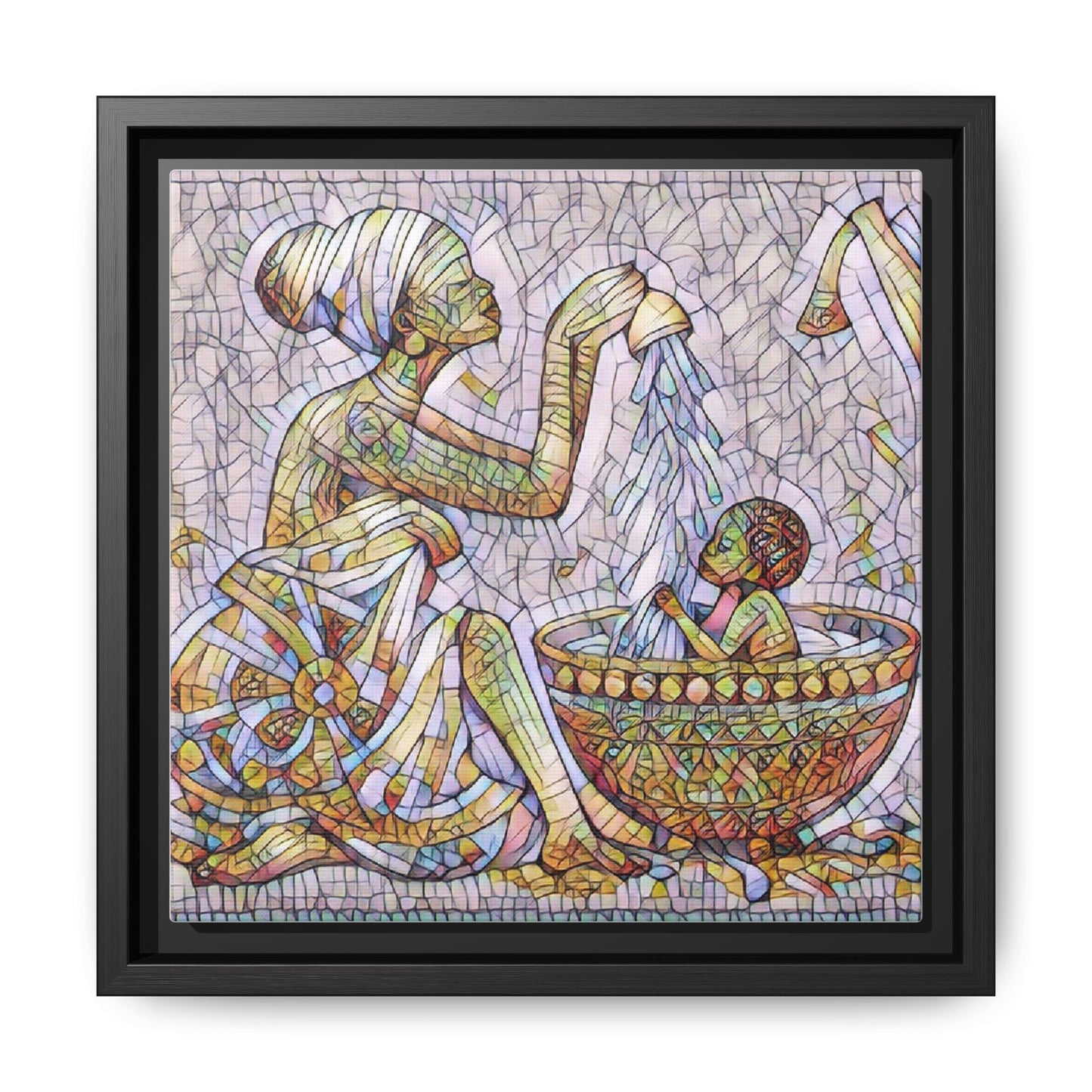 African Mother and Child Mosaic Matte Canvas (Framed)
