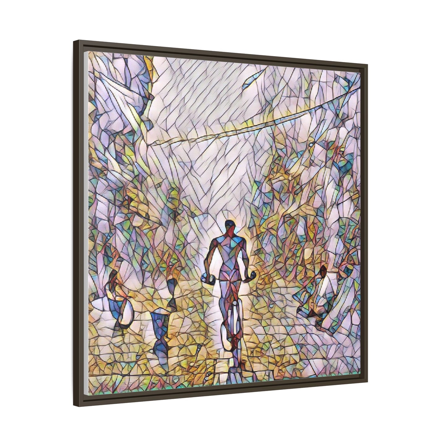 Cyclist Stained-Glass Matte Canvas Framed Wall Art