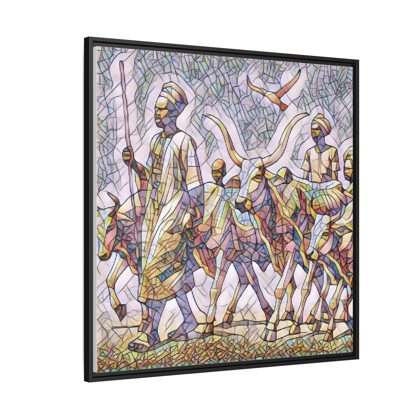 Framed Matte Canvas: Colorful African Herdsmen Art Print