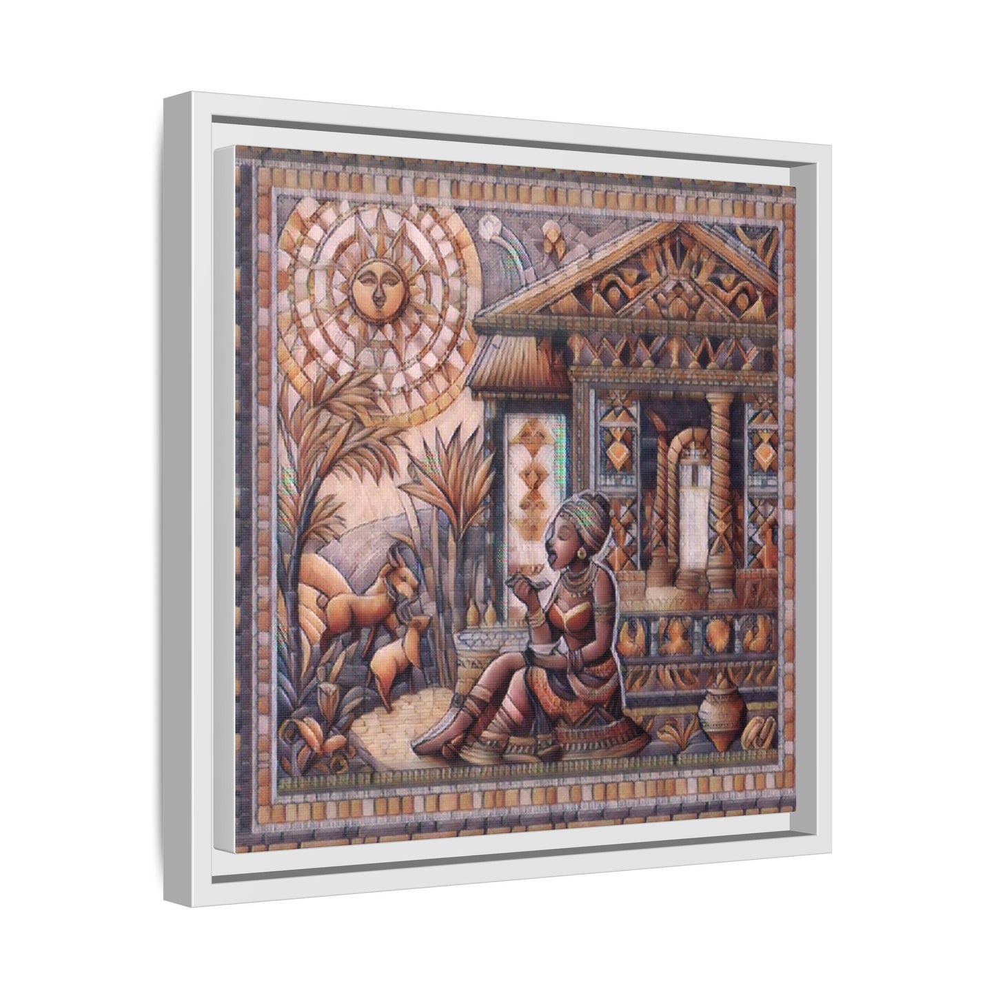 Egyptian Goddess Mosaic Framed Canvas Art — Colorful Ancient Ritual Wall Decor