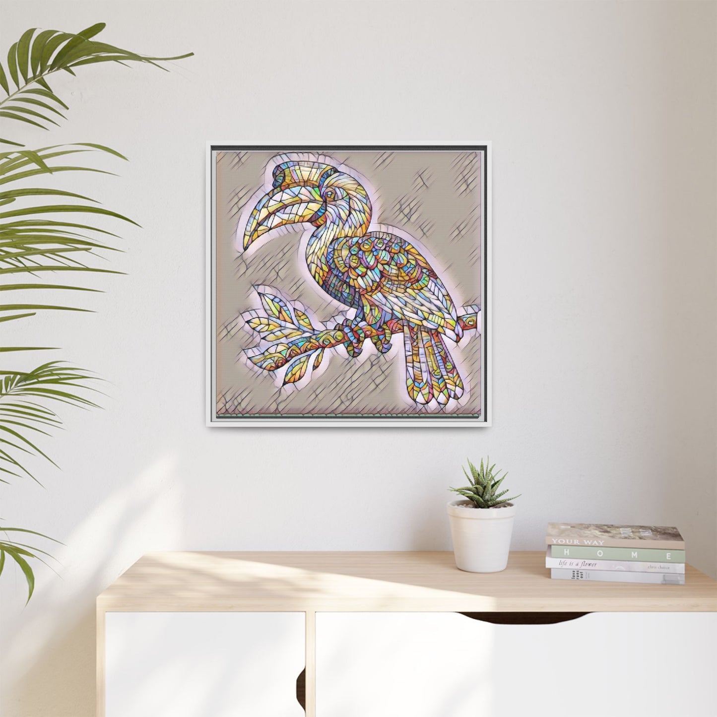 Colorful Stained Glass Toucan Matte Canvas Framed Wall Art