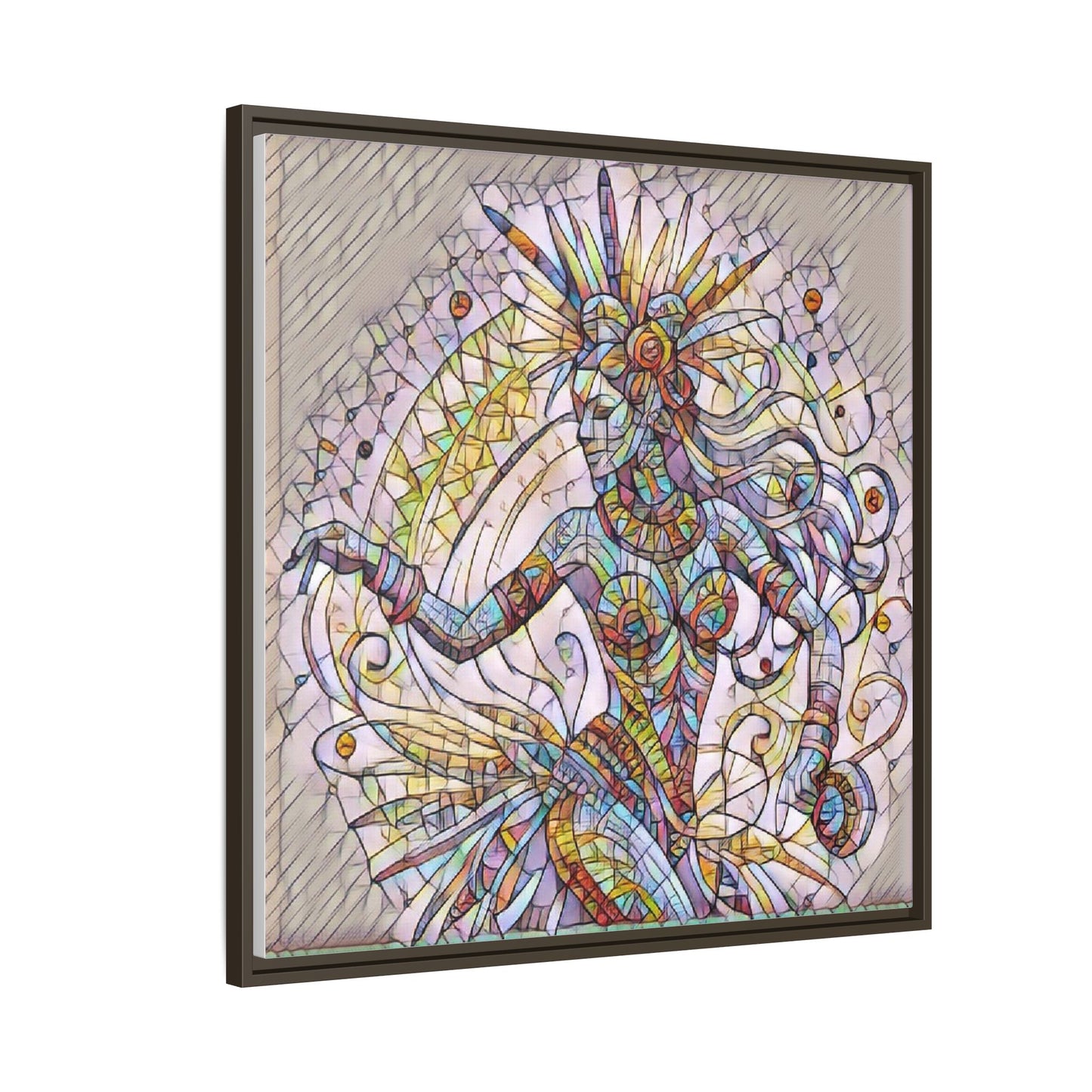 Colorful Mermaid Mosaic Framed Canvas Art — Boho Ocean Wall Decor