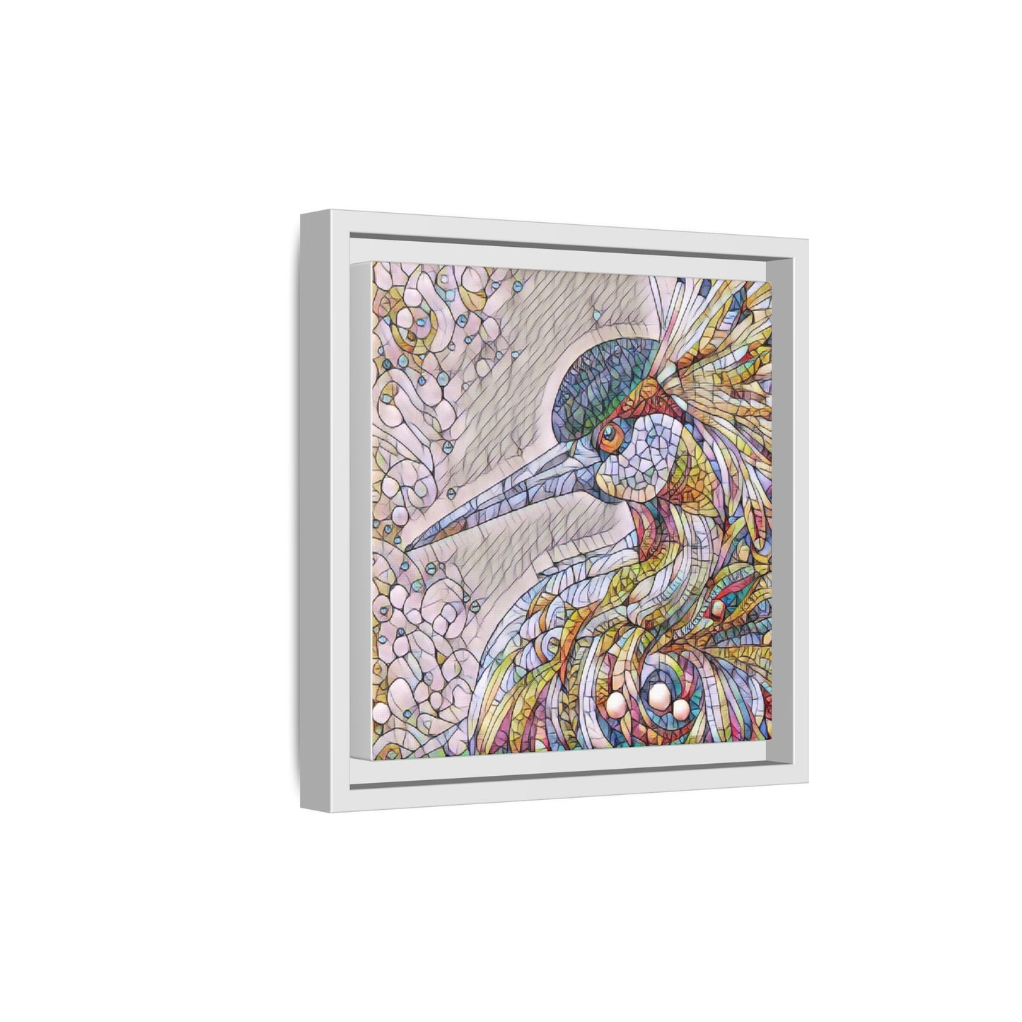 Colorful Stained-Glass Heron Matte Canvas Framed Wall Art