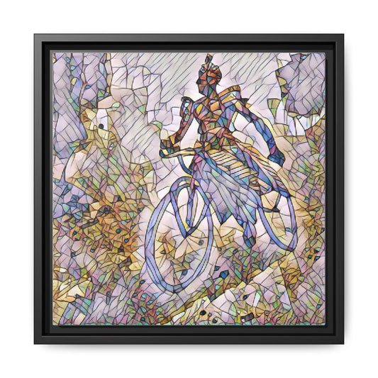 Stained-Glass Style Biking Art — Framed Matte Canvas