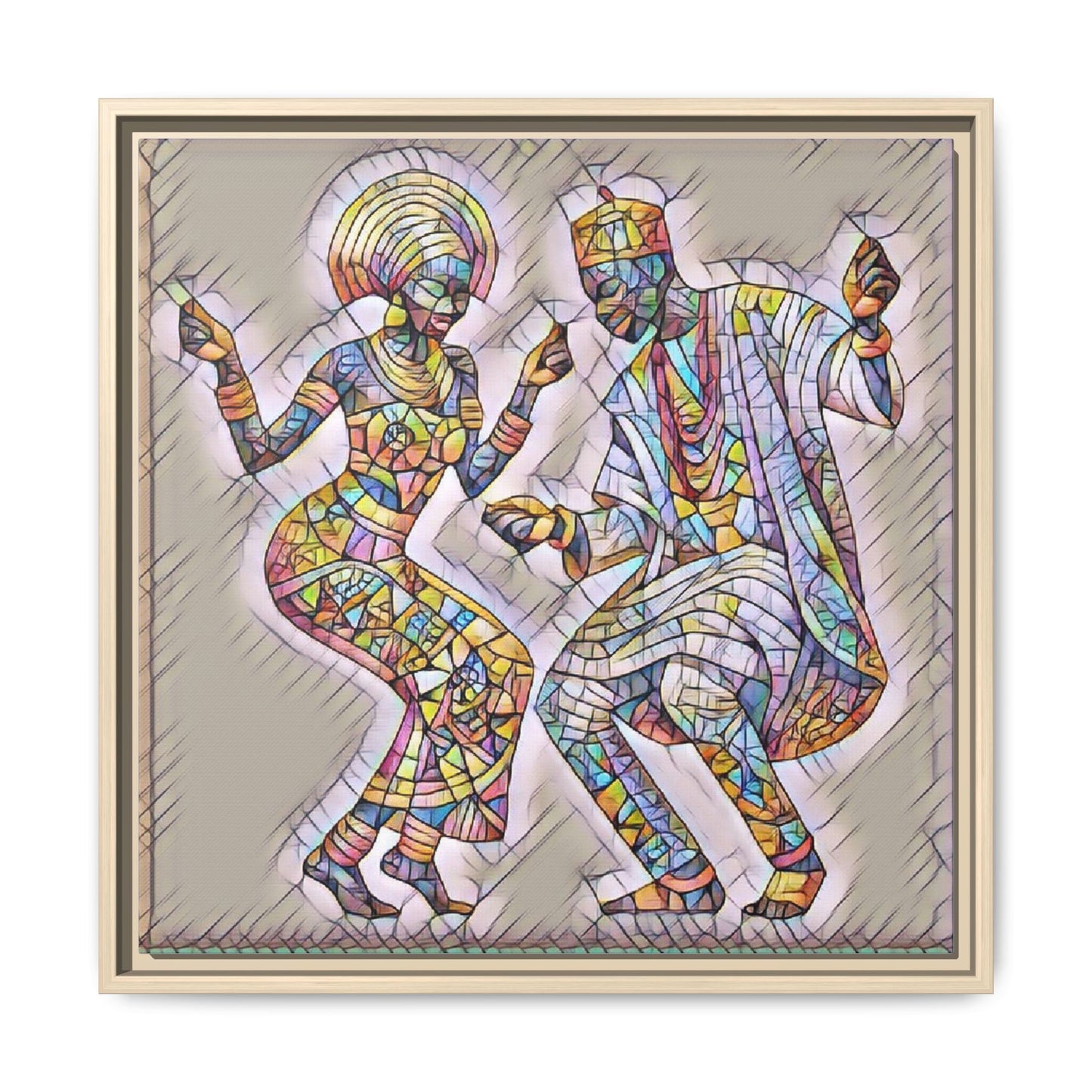 Afrobeat Dancers Framed Canvas Art — Colorful Mosaic African Dance Print
