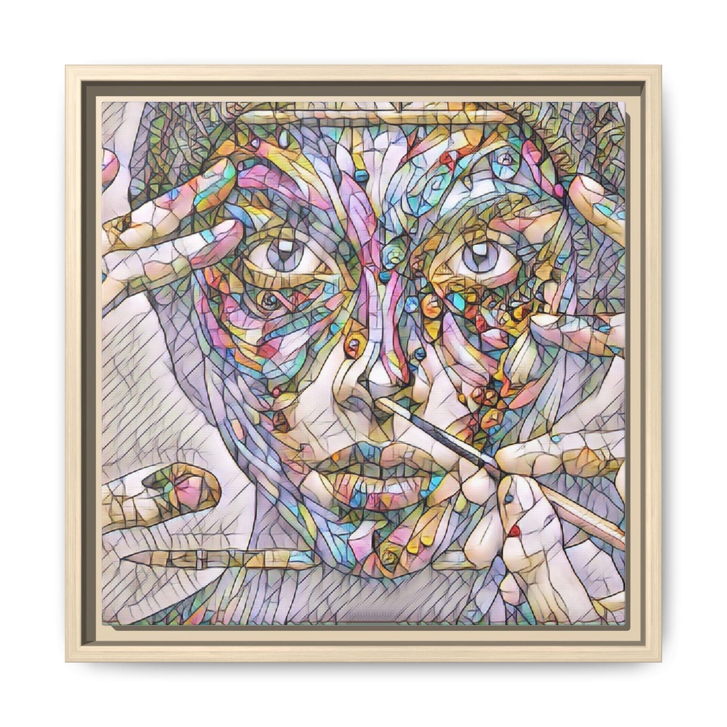 Framed Abstract Mosaic Face Canvas — Colorful Modern Wall Art