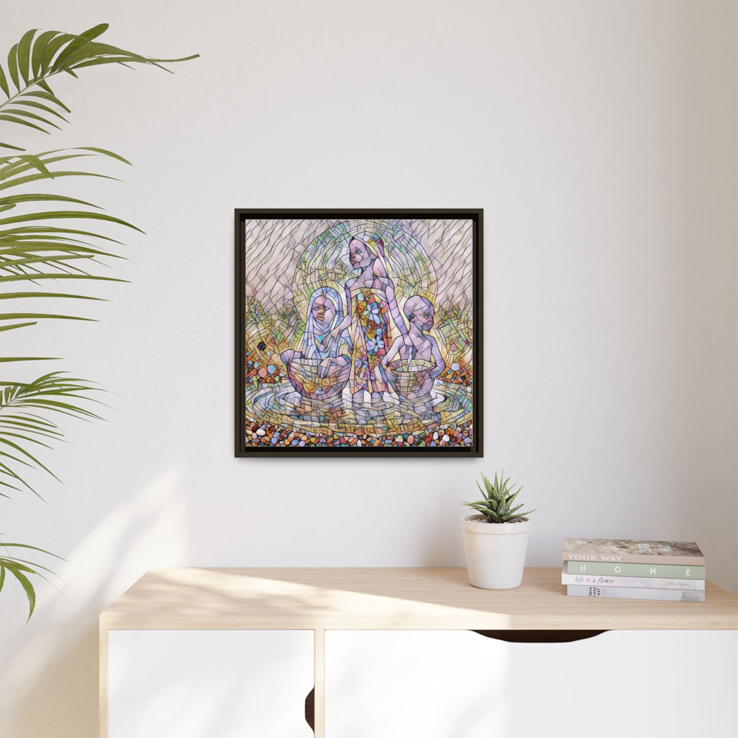 Framed Matte Canvas Art — Stained Glass Trio Women Illustration