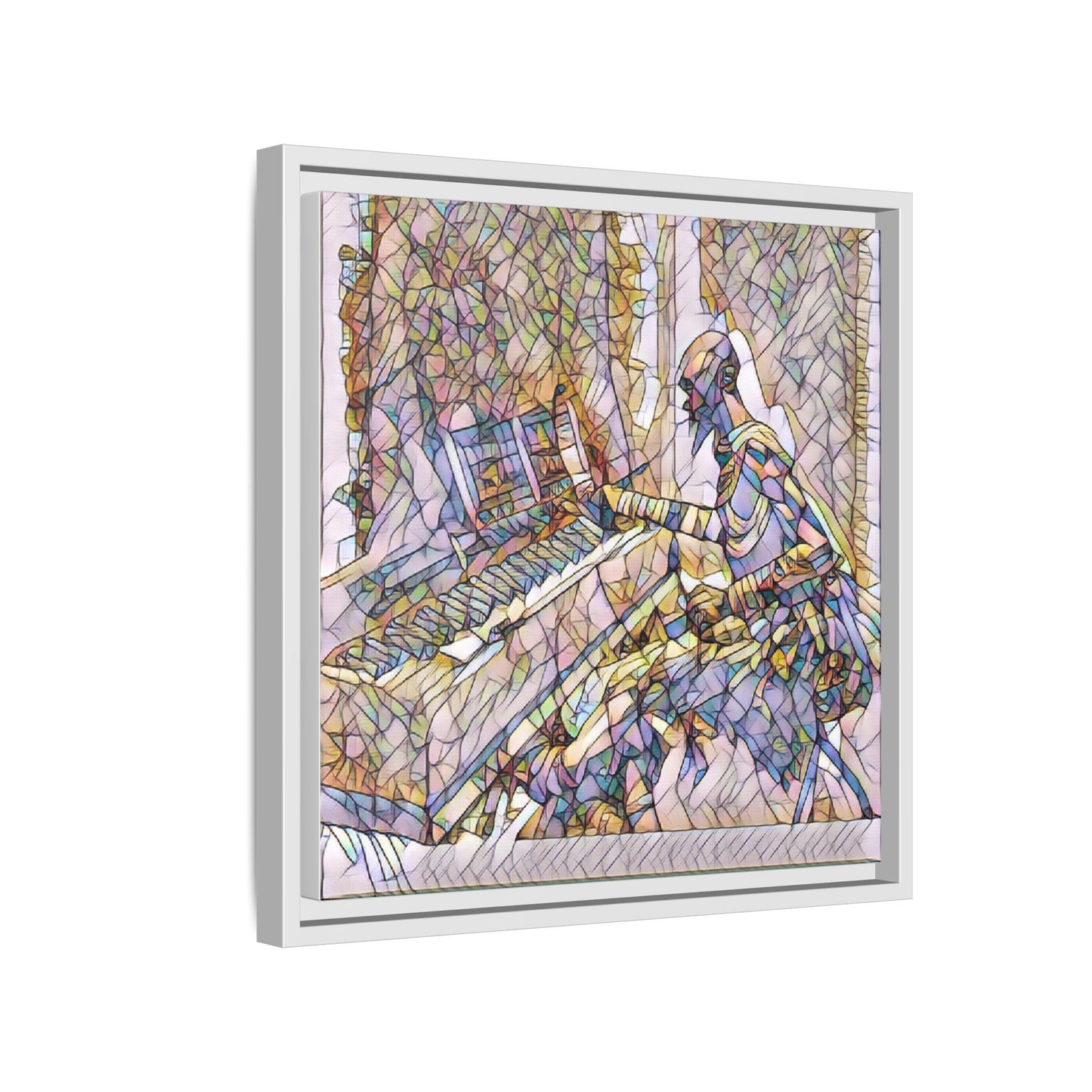 Framed Matte Canvas Art — Colorful Abstract Musician at Piano