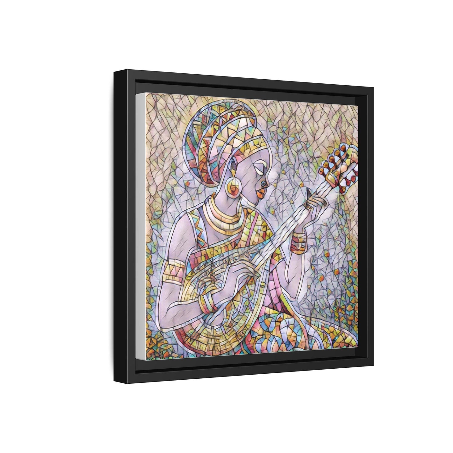 Framed Canvas Art — Colorful African Woman Playing Lute (Matte Multi‑Color)