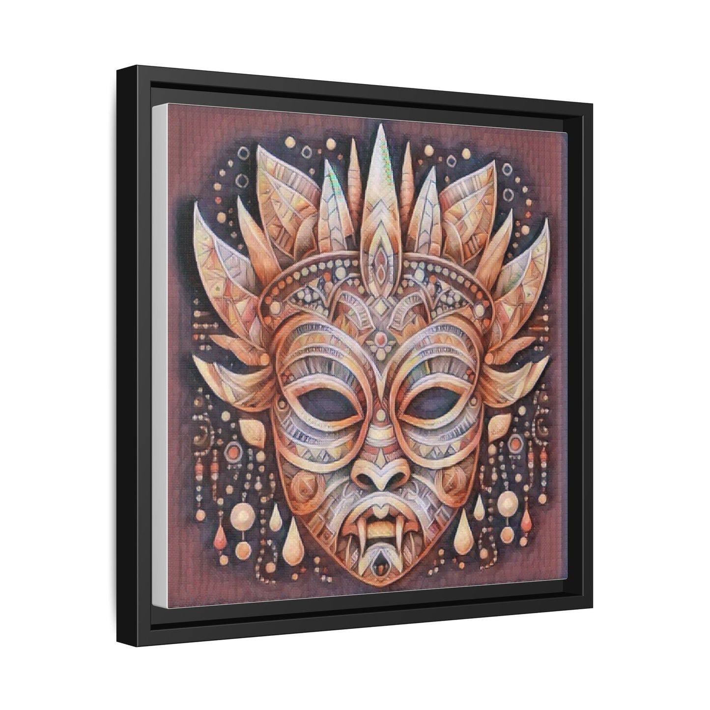 Tribal Sun Mask Framed Canvas Art — Boho Ethnic Wall Decor