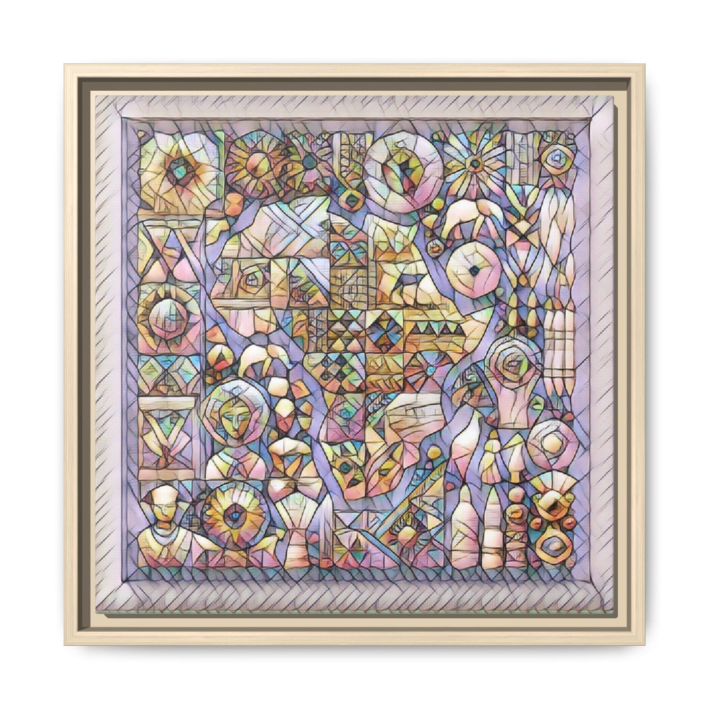Framed Abstract Mosaic Matte Canvas Art — Pastel Geometric Wall Decor