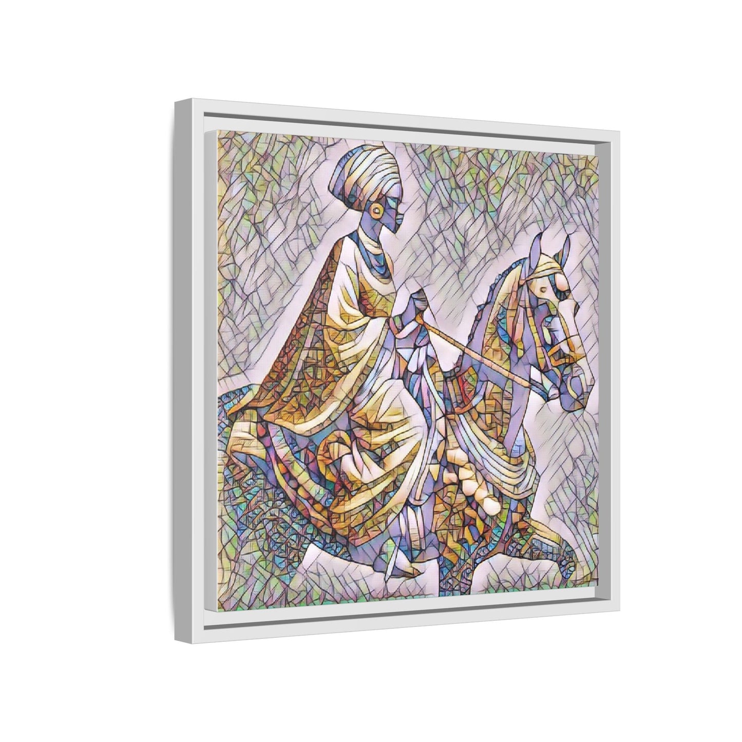 Mosaic Rider Framed Canvas Art — African Horsewoman Wall Decor