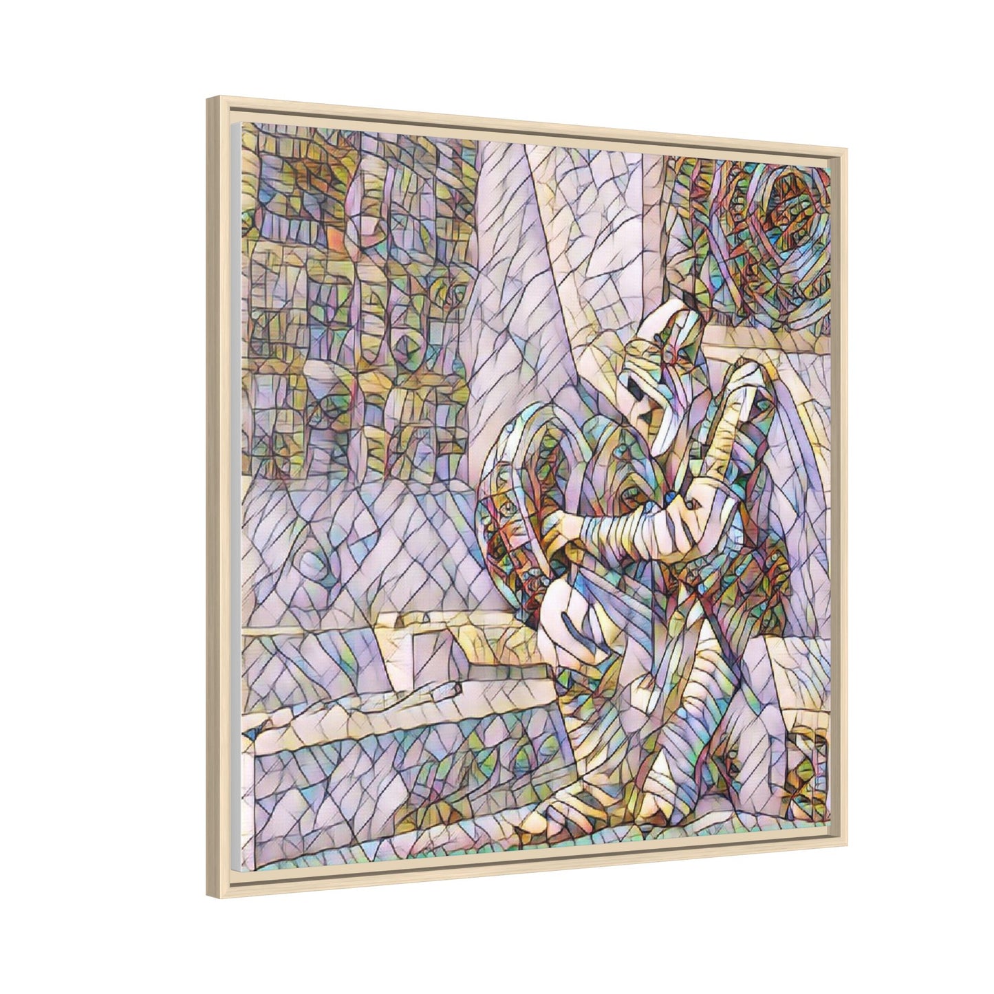 Framed Matte Canvas Art — Colorful Stained-Glass Astronaut Embrace