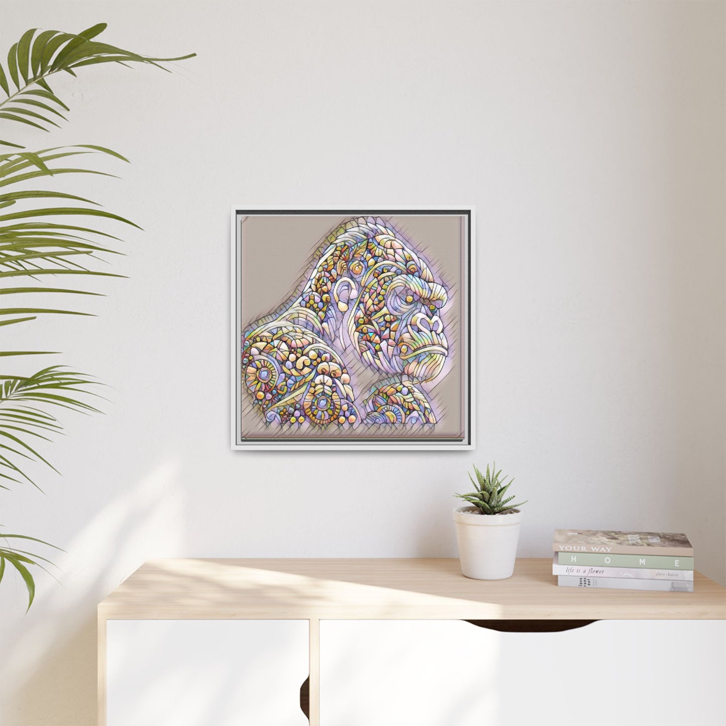 Colorful Ornate Gorilla Matte Canvas Framed Wall Art