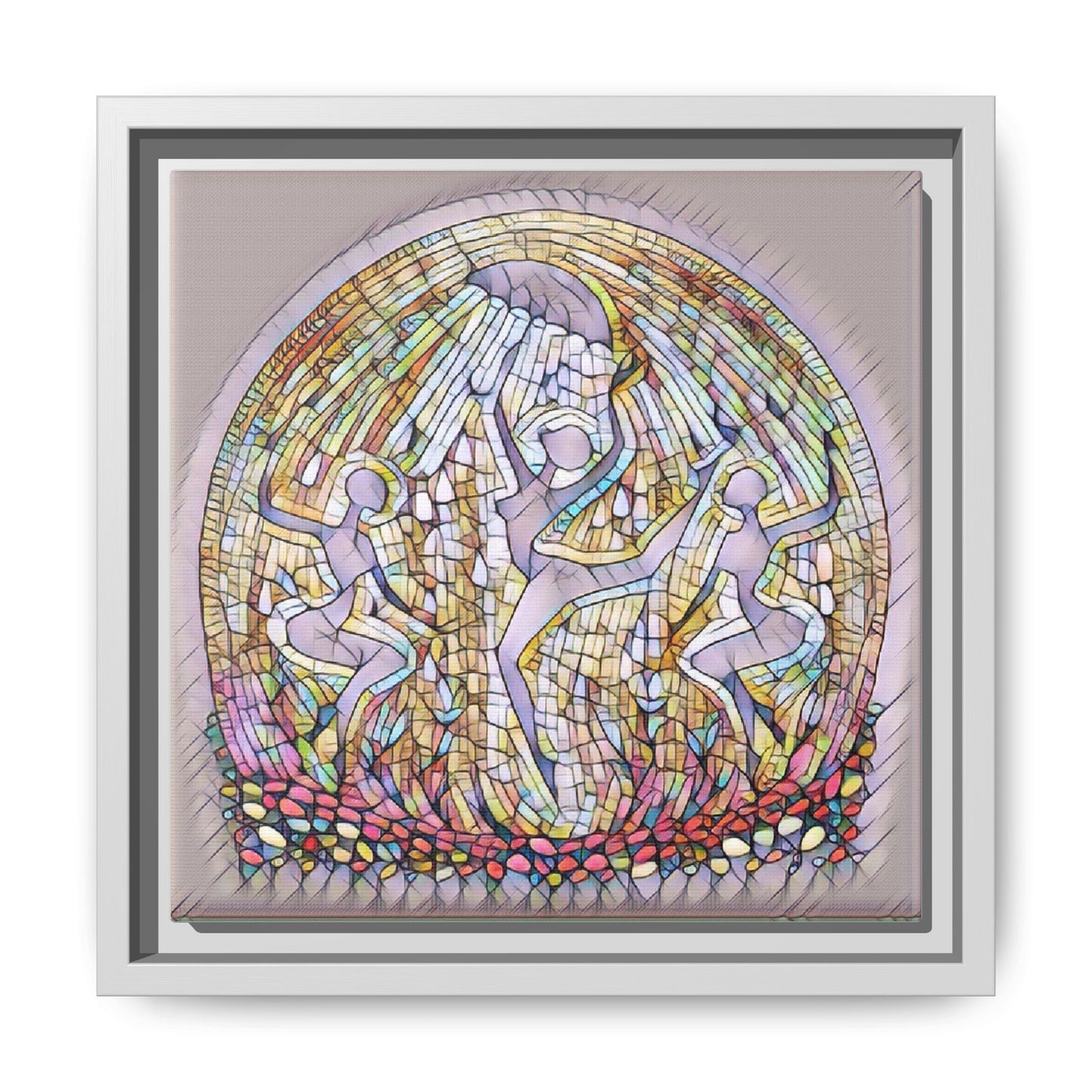 Framed Canvas Art - Stained Glass Dance Trio (Matte Multi-Color)