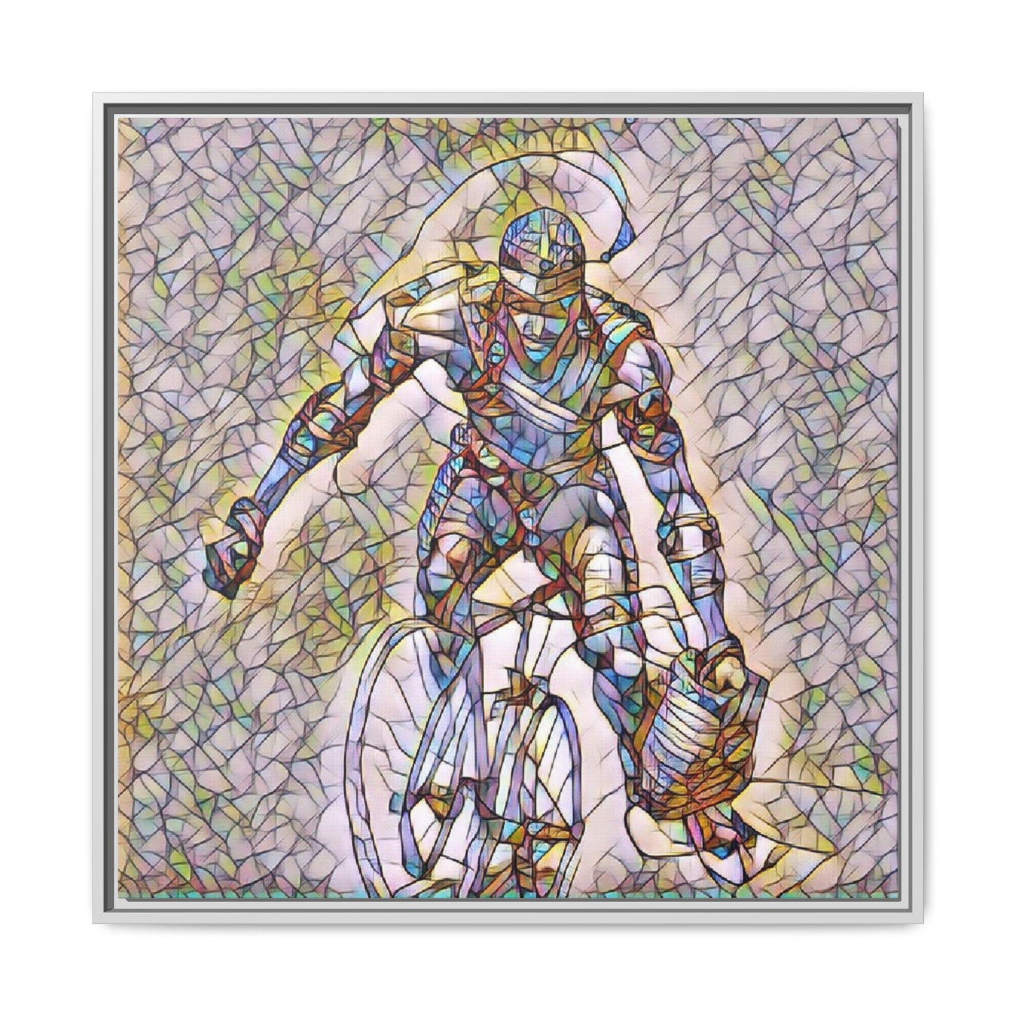 Cyclist Mosaic Matte Canvas Print — Framed Multicolor Cycling Art