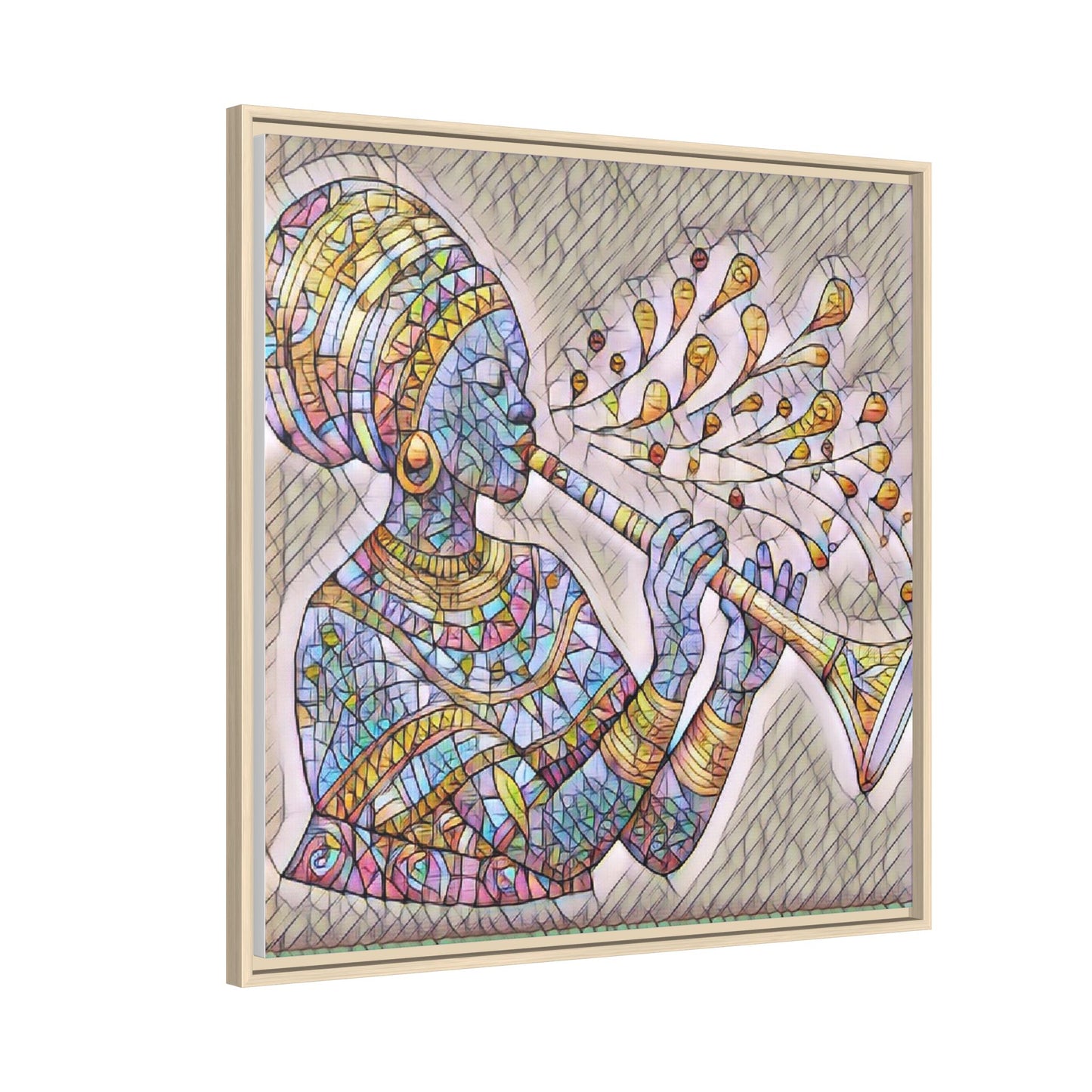 Framed Matte Canvas Art – Colorful African Musician Trumpet Print