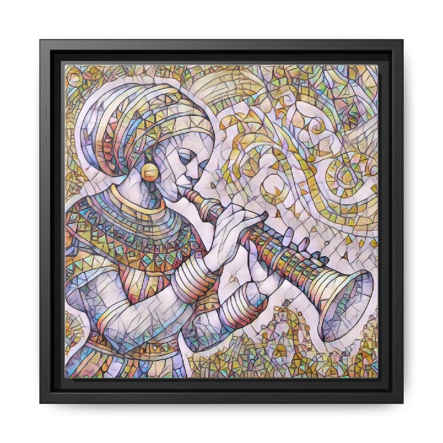 Egyptian Flutist Mosaic Matte Canvas Framed Art