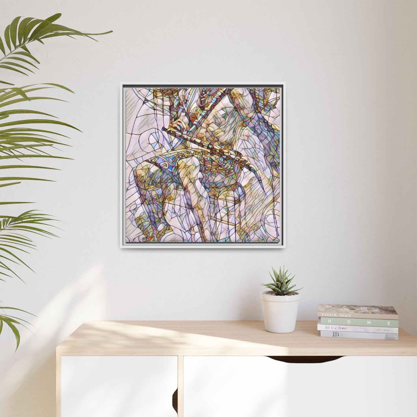 Framed Abstract Musician Canvas Art — Multi‑Color Jazz Saxophone Print