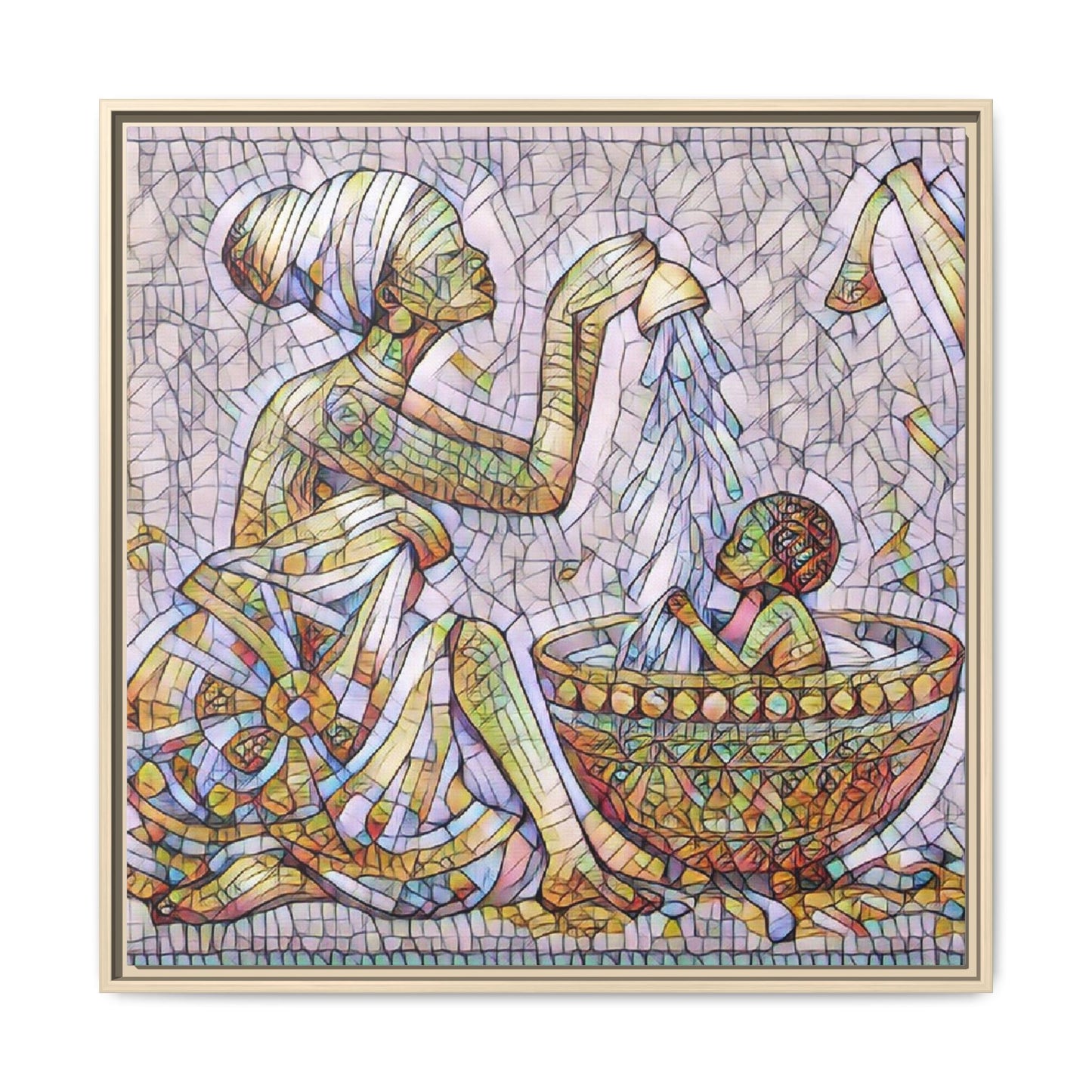 African Mother and Child Mosaic Matte Canvas (Framed)