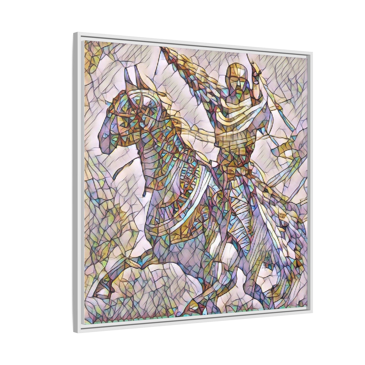 Framed Matte Canvas Print — Stained Glass Knight on Horse Artwork
