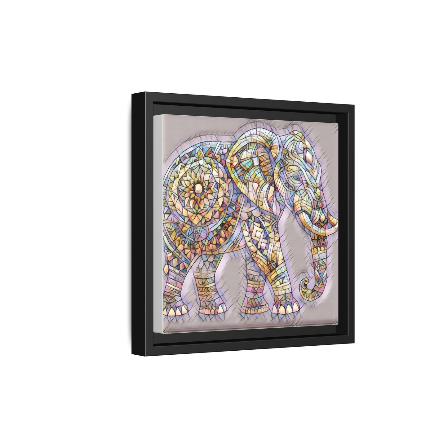 Colorful Mosaic Elephant Framed Canvas Print