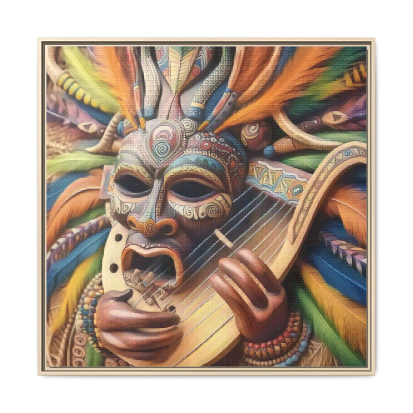 Colorful Tribal Mask Canvas — Framed Matte Wall Art