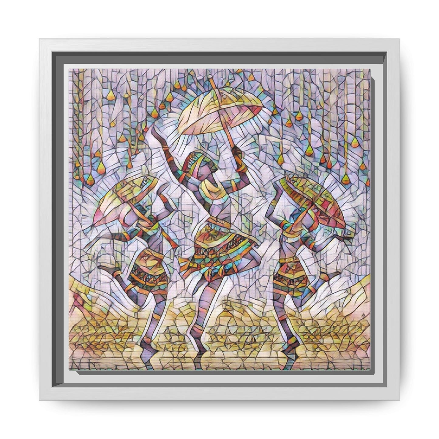 Colorful African Dance Framed Canvas Art — Umbrella Dancers Wall Decor