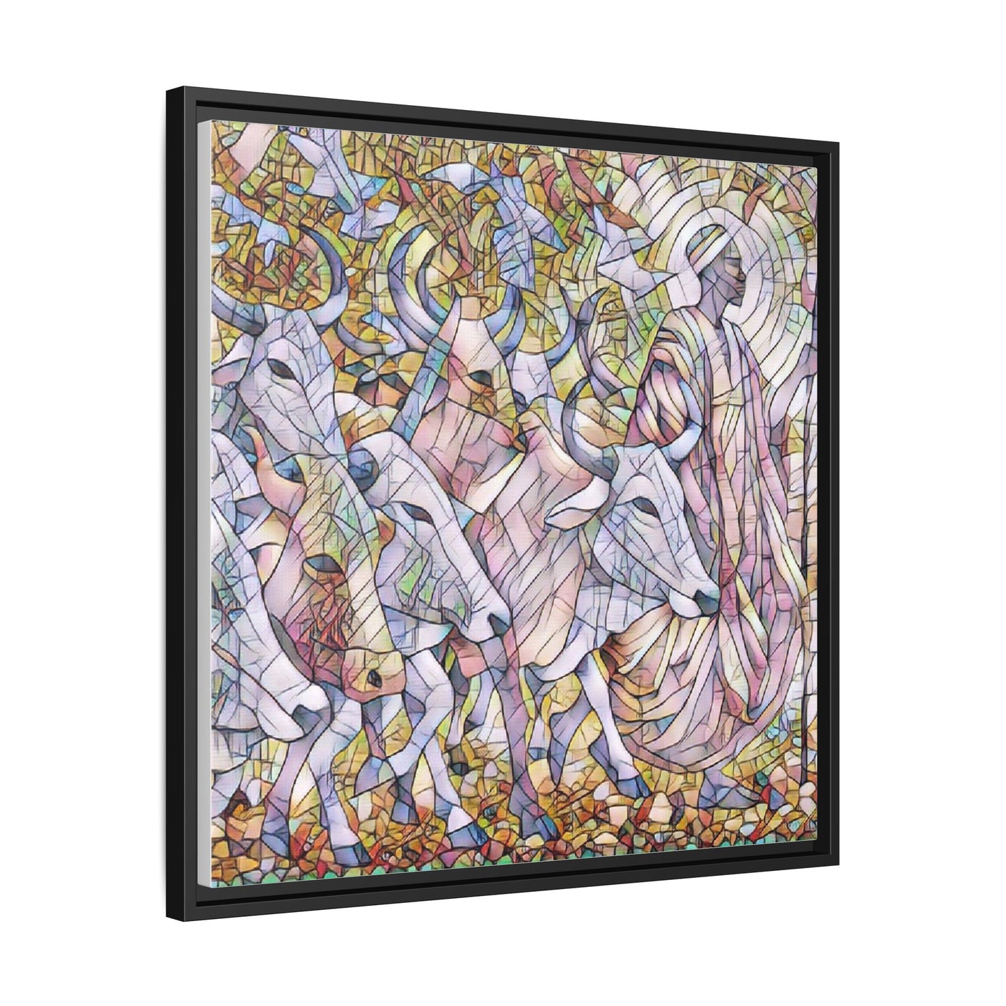 Framed Matte Canvas Art — Stained-Glass Style Cattle Herd