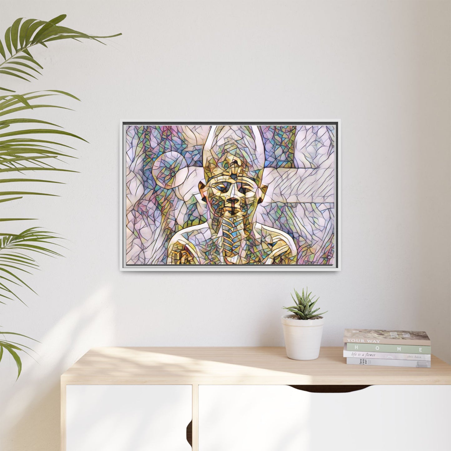 Egyptian Pharaoh Stained-Glass Style Matte Canvas Print, Framed