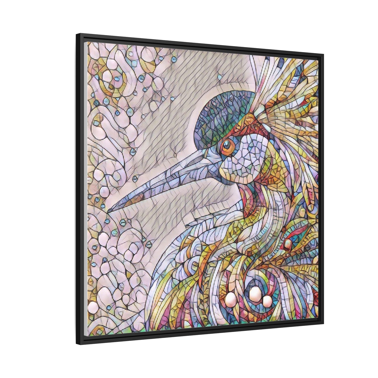 Colorful Stained-Glass Heron Matte Canvas Framed Wall Art
