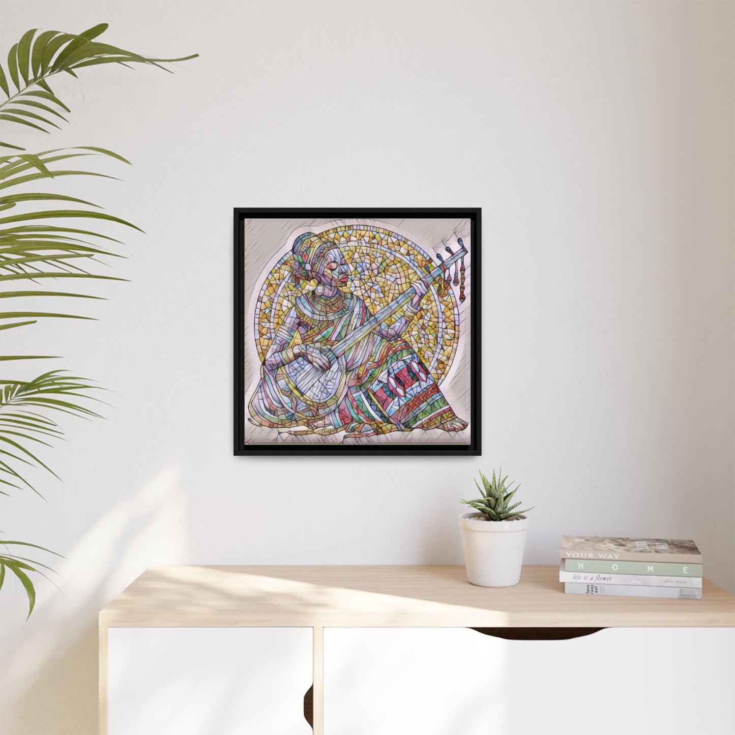 Framed Canvas Art - Colorful Mosaic Musician Wall Decor
