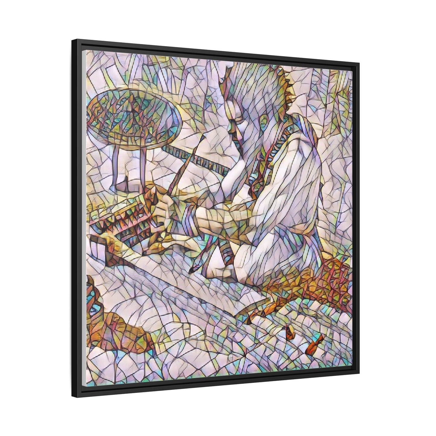 Framed Matte Canvas — Abstract Drummer Mosaic Wall Art