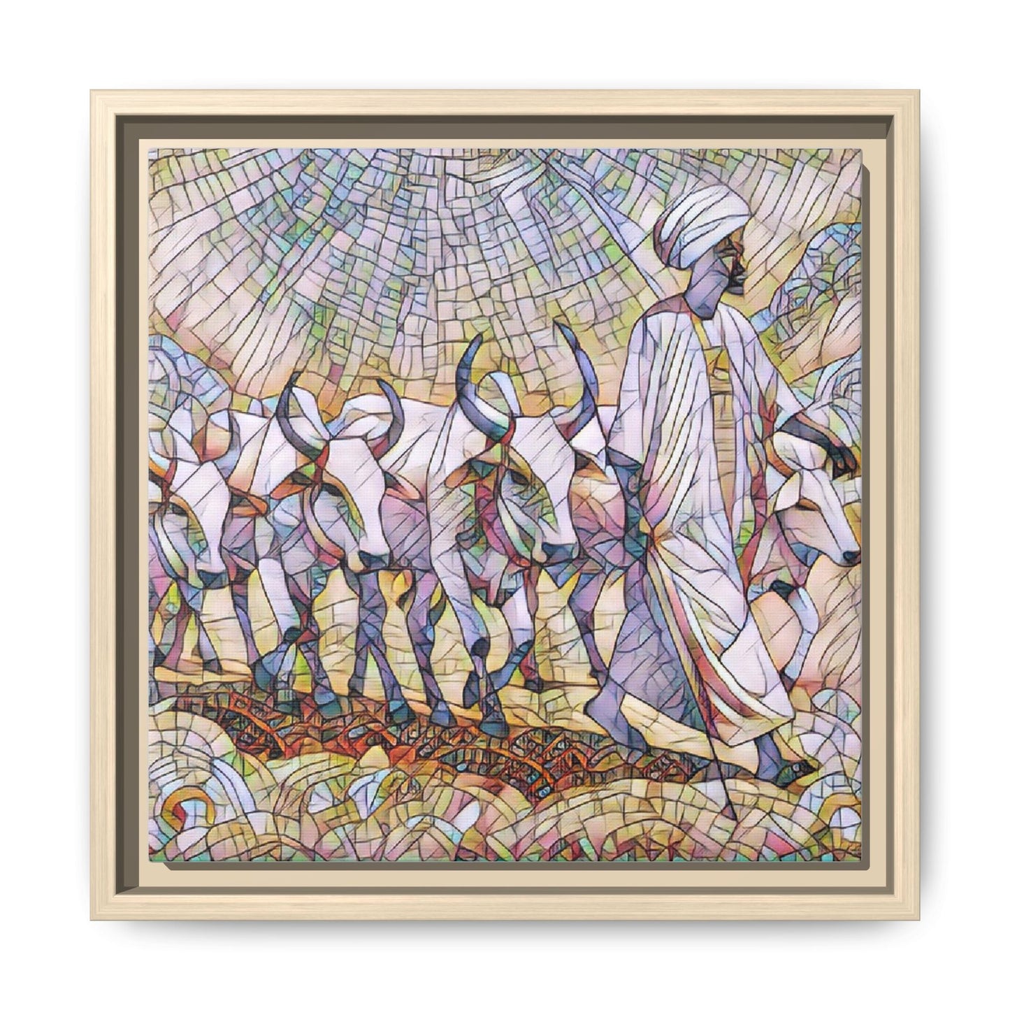 Framed Matte Canvas Art — African Herdsman Mosaic Print
