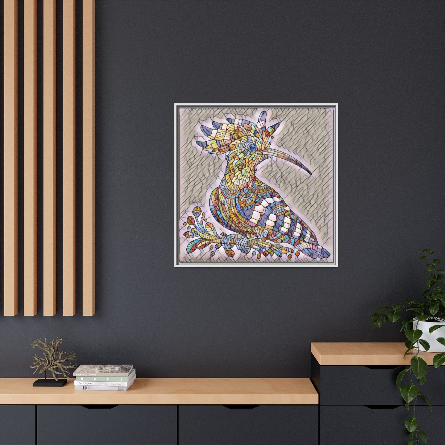 Colorful Mosaic Bird Matte Framed Canvas Wall Art