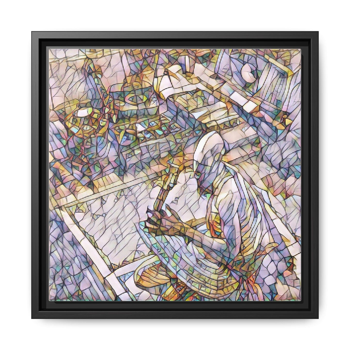 Stained-Glass DJ Matte Canvas Print (Framed) — Colorful Music Room Wall Art