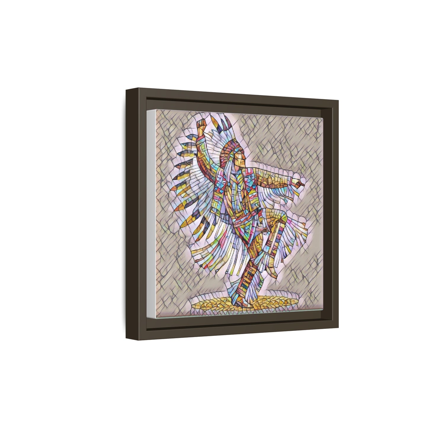Colorful Native Dancer Framed Canvas Art — Stained Glass Style Wall Decor