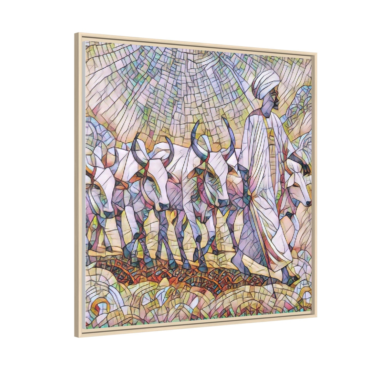 Framed Matte Canvas Art — African Herdsman Mosaic Print