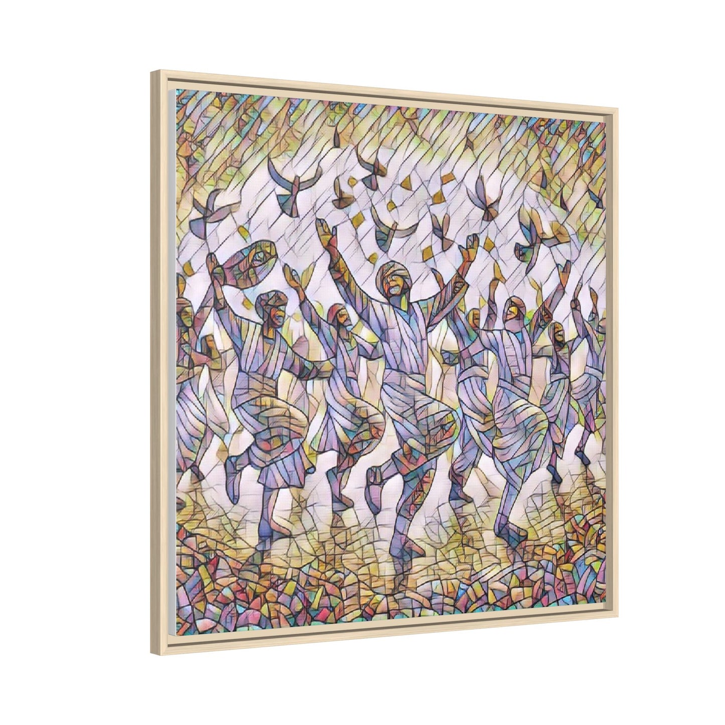 Framed Canvas Art - Joyful Dancers with Doves (Multicolor)