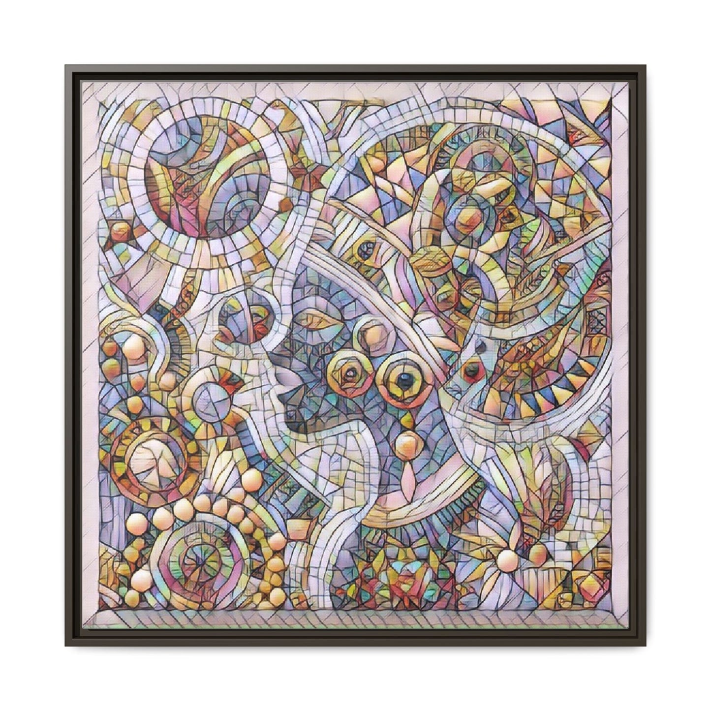 Abstract Mosaic Framed Canvas Art — Multicolor Geometric Wall Decor