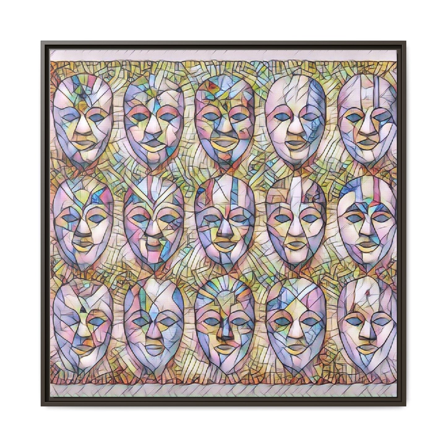 Abstract Mask Art Matte Canvas Print — Framed Multicolor Wall Art