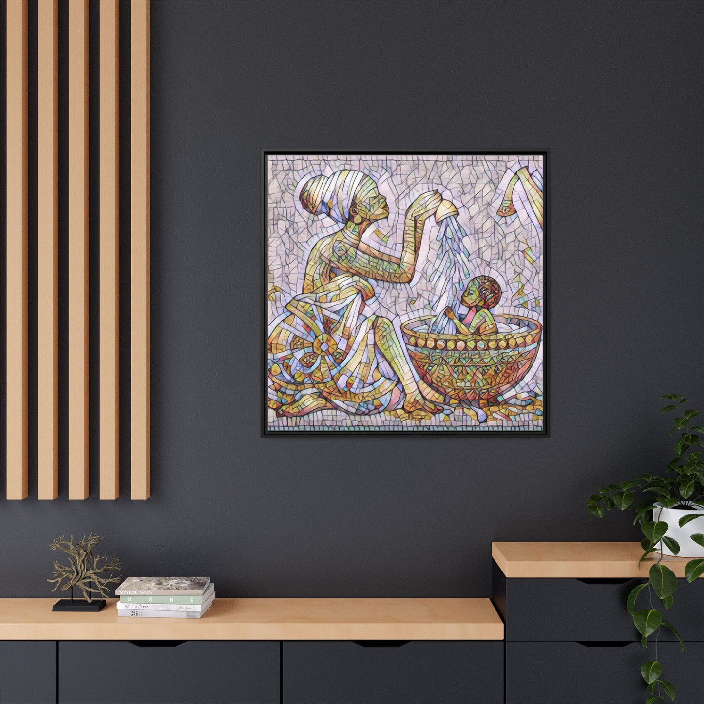 African Mother and Child Mosaic Matte Canvas (Framed)