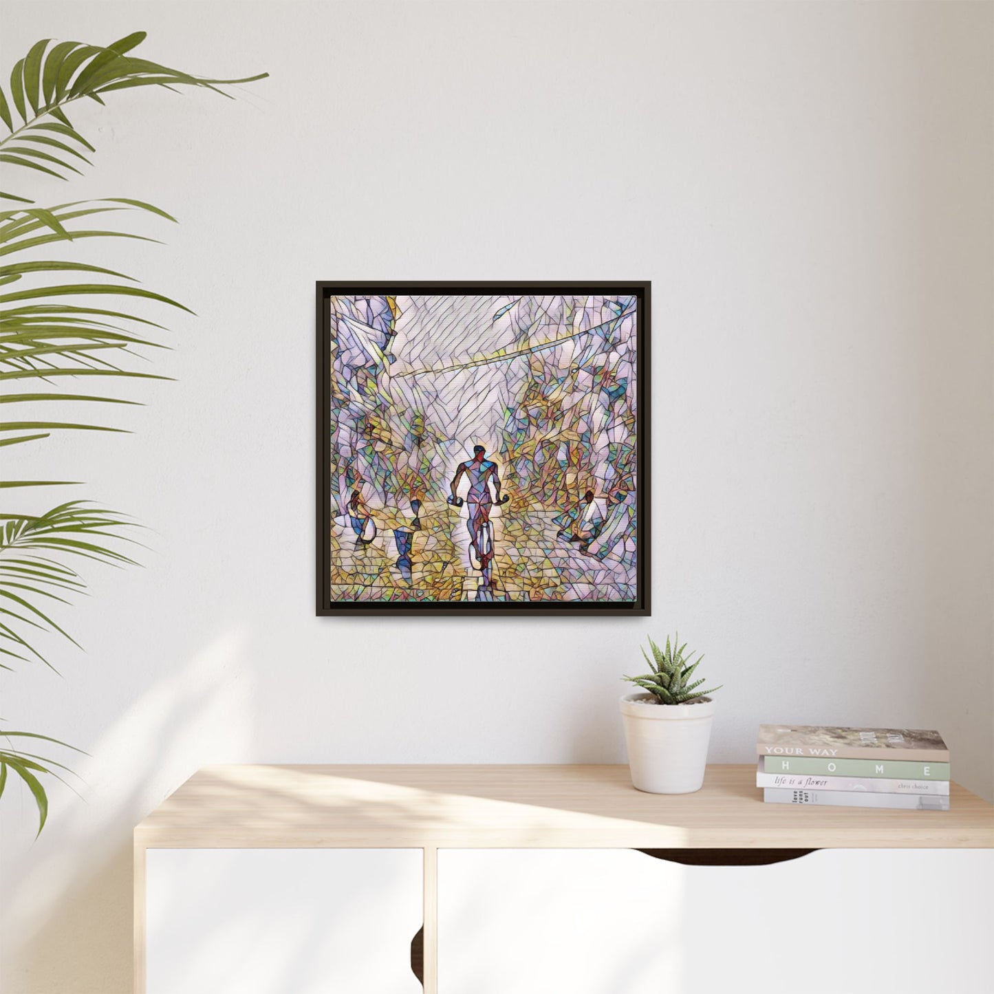 Cyclist Stained-Glass Matte Canvas Framed Wall Art