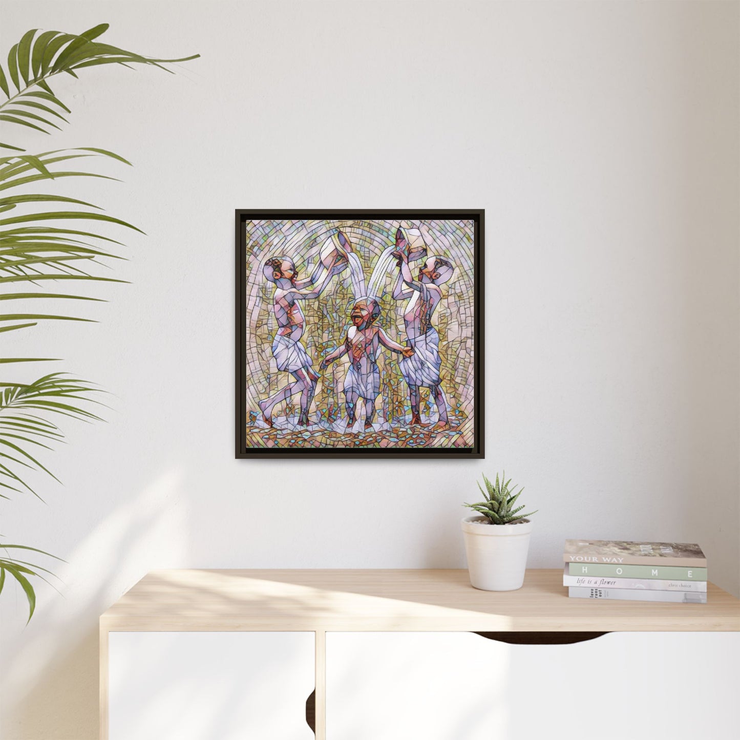 Framed Matte Canvas Art – Joyful Water Dance Family Stained-Glass Print