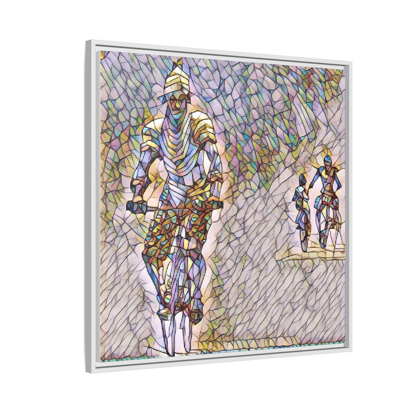 Cyclists Mosaic Matte Canvas Framed Wall Art