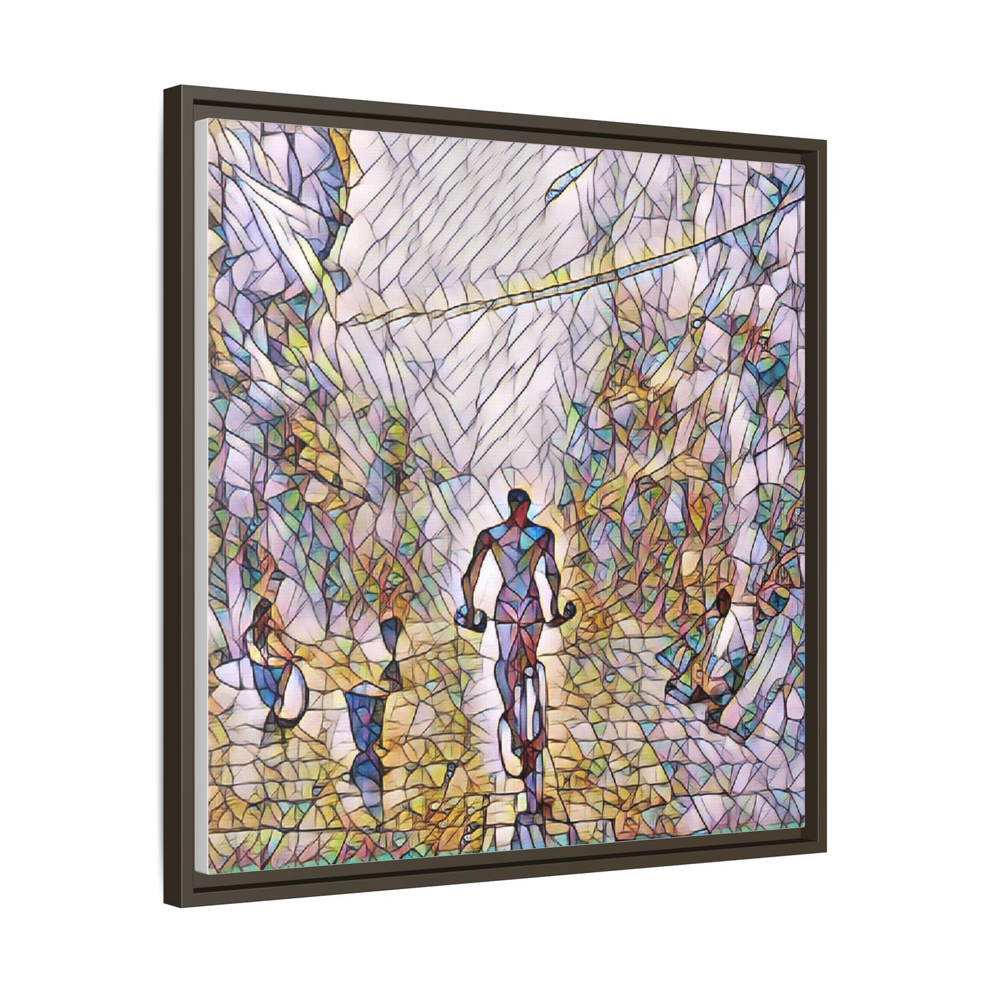 Cyclist Stained-Glass Matte Canvas Framed Wall Art