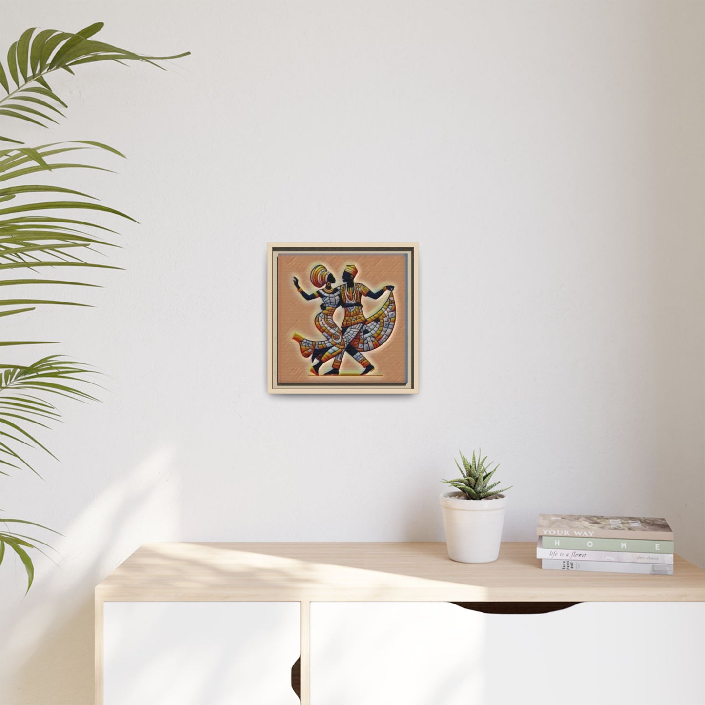 Framed African Dance Mosaic Art Print — Matte Canvas Wall Decor