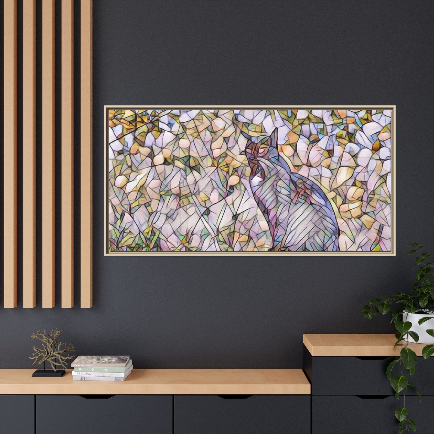 Framed Canvas Art - Stained Glass Heron Nature Print